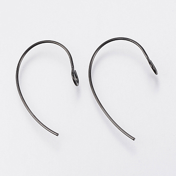 304 Stainless Steel Earring Hooks, with Vertical Loop, Electrophoresis Black, 25x14x4mm, Hole: 3mm, 21 Gauge, Pin: 0.7mm