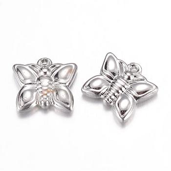 201 Stainless Steel Charms, Butterfly, Stainless Steel Color, 12.5x14x3mm, Hole: 1mm