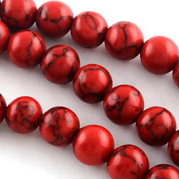 Synthetical Turquoise Gemstone Round Bead Strands, Dyed, Red, 6mm, Hole: 1mm, about 65pcs/strand, 15.7 inch