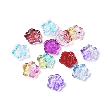 Opaque Glass Beads, Flower, Mixed Color, 12x13x3mm, Hole: 1.2mm