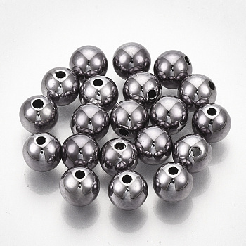 UV Plating ABS Plastic Beads, Round, Gunmetal Plated, 19.5~20x19mm, Hole: 3mm