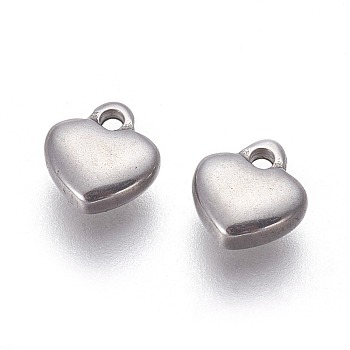 304 Stainless Steel Charms, Puffed Heart, Stainless Steel Color, 7x6.5x2.6mm, Hole: 1mm
