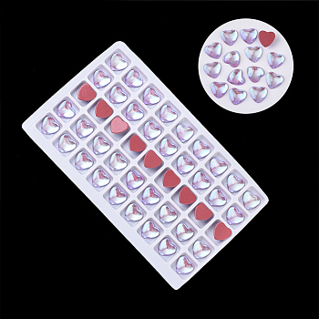 Transparent K9 Glass Cabochons, Flat Back, Heart, Indian Red, 10x10x4.5mm, about 45pcs/bag