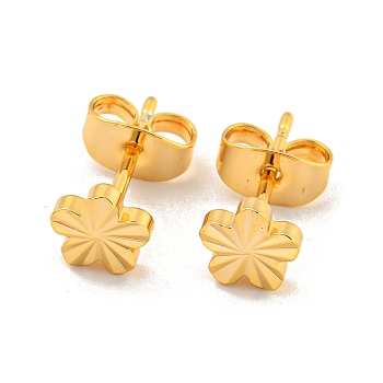 Brass Stud Earrings for Women, Real 18K Gold Plated, Flower, 6x6mm