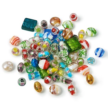 Handmade Silver Foil Lampwork Glass Beads, Mixed Shapes, Mixed Color, 11mm, 120pcs/box