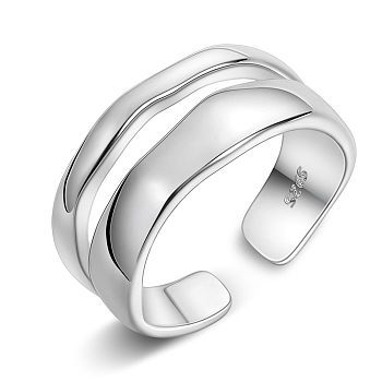 SHEGRACE Rhodium Plated 925 Sterling Silver Cuff Rings, Open Rings, with 925 Stamp, Platinum, Size 7, 17mm