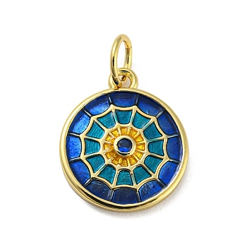 Real 14K Gold Plated Brass Enamel Charms, Long-Lasting Plated, Spider Web, Blue, 14x12x2mm, Hole: 3.4mm
