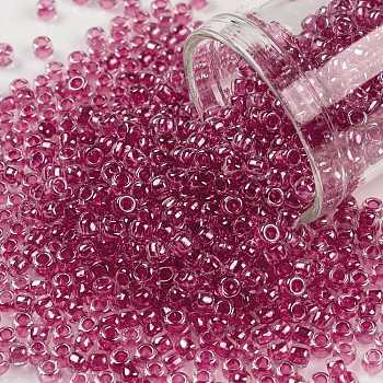 TOHO Round Seed Beads, Japanese Seed Beads, (350) Inside Color Crystal/Fuchsia Lined, 8/0, 3mm, Hole: 1mm, about 222pcs/10g