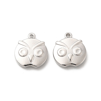201 Stainless Steel Pendants, Owl Charm, Stainless Steel Color, 15x14x3.5mm, Hole: 1mm