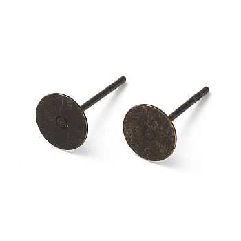 Stud Earring Settings, Brass Head and Stainless Steel Pin, Lead Free, Cadmium Free and Nickel Free, Antique Bronze, Tray: 6mm, 12mm, Pin: 0.7mm