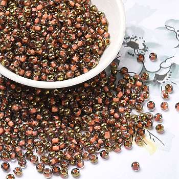 Glass Seed Beads, Half Plated, Inside Colours, Round Hole, Round, Salmon, 4x3mm, Hole: 1.4mm, 5000pcs/pound