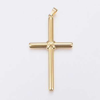 Ion Plating(IP) 304 Stainless Steel Big Pendants, Cross, Golden, 70x39x4mm, Hole: 4x7mm