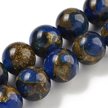 Synthetic Gold Clinquant Stone Beads Strands, Dyed, Round, Blue, 10mm, Hole: 1mm, about 35~39pcs/strand, 14.57''~15.35''(37~39cm)