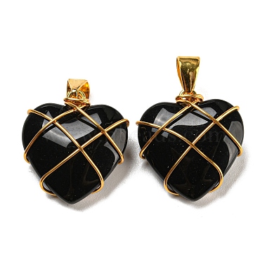 Golden Black Heart Brass+Glass Pendants