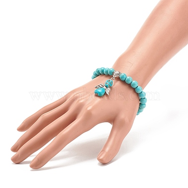 Synthetic Turquoise(Dyed) Beaded Stretch Bracelet with Skull Charm(BJEW-JB08286-02)-3