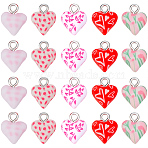 40Pcs 5 Styles Handmade Polymer Clay Charms, Heart, with Platinum Tone Iron Loops, Mixed Color, 13x10x6mm, Hole: 2mm, 8pcs/style(CLAY-SC0002-91B)