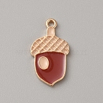 Thanksgiving Day Alloy Enamel Pendants, Light Gold, Acorn Charm, Brown, 23x12.5x1.6mm, Hole: 1.8mm(PALLOY-WH0107-03KCG)