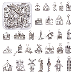60pcs 30 Style Zinc Alloy Pendants Set, Architecture Series, Mix-shaped, Antique Silver, Antique Silver, 2pcs/style(PALLOY-PH0002-06)