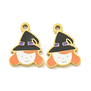 Halloween Theme Ion Plating(IP) 304 Stainless Steel Enamel Pendants, Golden, Witch, 14x10.5x1.5mm, Hole: 1.4mm(STAS-M011-01C)