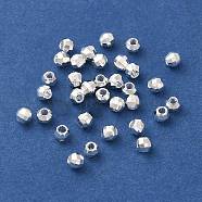 Brass Spacer Beads, Long-Lasting Plated, Faceted Round, 925 Sterling Silver Plated, 2x2mm, Hole: 1mm(KK-O133-013A-S)