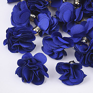 Cloth Pendant Decorations, with Acrylic Findings, Flower, Dark Blue, 25~30x28~35mm, Hole: 2mm(FIND-P026-D16)