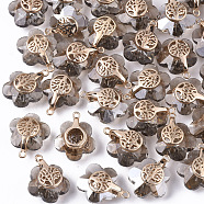 Glass Pendants, with Light Gold Plated Brass Ice Pick Pinch Bails, Flower with Tree of Life, Light Grey, 16~17x14x9mm, Hole: 1.2mm(GLAA-N038-006A)