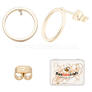 20Pcs Brass Stud Earring Findings, Ring, Nickel Free, with 20Pcs Ear Nuts, Golden, 12mm, Pin: 0.7mm(KK-BBC0002-82)