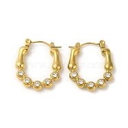 304 Stainless Steel Pave Crystal Rhinestone Hoop Earrings for Women, Oval, Golden, 23.5x4mm(EJEW-B054-25G)