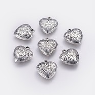 CCB Plastic Pendants, Heart with Flower, Antique Silver, 26.5x24.5x8mm, Hole: 2mm(CCB-G006-024AS)
