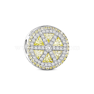 TINYSAND 925 Sterling Silver European Beads, with Cubic Zirconia, Large Hole Beads, Luxurious Circle, Platinum, Light Goldenrod Yellow, 13.69x13.18x9.05mm, Hole: 4.57mm(TS-C-234)