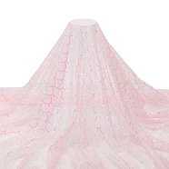 Polyester Lace Fabric, with Paillette, for DIY Clothing Accessories, Pink, 130x0.03cm(DIY-WH0409-97B)