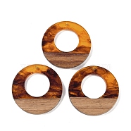 Resin & Wood Pendants, Ring Charms, Saddle Brown, 37.5x3.5mm, Hole: 2mm(WOOD-F015-14H)