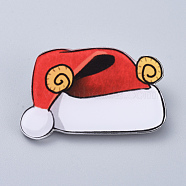 Acrylic Safety Brooches, with Iron Pin, For Christmas, Christmas Hat, 29x44x7mm, Pin: 0.8mm(JEWB-D006-A01)