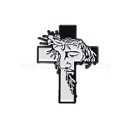 Religion Jesus Portrait Cross Enamel Pins, Alloy Brooch, White, 33x26mm(PW-WG56639-01)