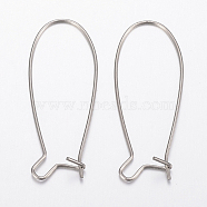 304 Stainless Steel Hoop Earrings Findings Kidney Ear Wires, Stainless Steel Color, 34x13x0.8mm(X-STAS-H434-46P)