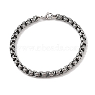 304 Stainless Steel Box Chain Bracelets for Men, Antique Silver, 8-7/8 inch(22.5cm), Link: 6x6x6mm(BJEW-B096-33A-AS)