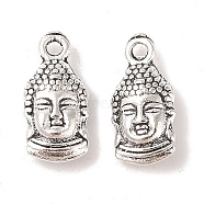 Tibetan Style Alloy Buddha Head Pendants, Antique Silver, 15.5x7x4mm, Hole: 1mm(TIBEP-M031-05AS)