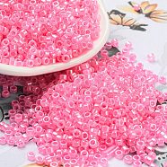 Electroplate Transparent Glass Seed Beads, Ceylon, Cylinder, Pearl Pink, 2.5x1.6mm, Hole: 1.4mm, about 50398pcs/pound(SEED-S042-16A-04)