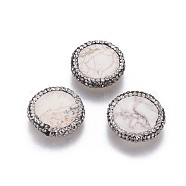 Natural Magnesite Beads, with Polymer Clay Rhinestone, Flat Round, Crystal, 22~23x6~7mm, Hole: 1.2mm(G-E307-19)