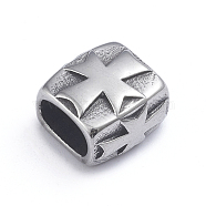 Retro 304 Stainless Steel Slide Charms/Slider Beads, Religion Theme, for Leather Cord Bracelets Making, Square with Maltese Cross, Antique Silver, 12x12x8mm, Hole: 4x8mm(STAS-L243-018AS)
