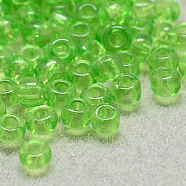 8/0 Grade A Round Glass Seed Beads, Transparent Colours, Light Green, 8/0, 3x2mm, Hole: 1mm, about 10000pcs/bag(SEED-Q006-3mm-F19)