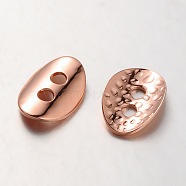 Brass Buttons, 2-Hole, Hammered Oval, Rose Gold, 14x10x1mm, Hole: 2mm(KK-A132-01RG)