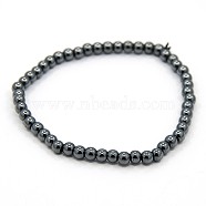 Elastic Non-Magnetic Synthetic Hematite Beaded Stretch Bracelets, Round, Black, 54mm, Bead: 4mm(BJEW-O017-02)