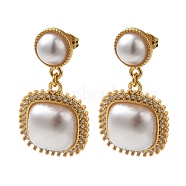 Square ABS Plastic Imitation Pearl, with Rack Plating Brass Micro Pave Cubic Zirconia Dangle Earrings, Lead Free & Cadmium Free, Long-Lasting Plated, Real 18K Gold Plated, 33x17.5mm(EJEW-L224-70G)