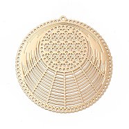 Rack Plating Brass Filigree Pendants, Long-Lasting Plated, Flat Round with Flower, Light Gold, 31x30x0.3mm, Hole: 0.9mm(KKC-K001-12KCG)