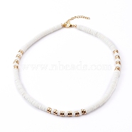 Natural White Shell Beaded Necklaces, with 304 Stainless Steel Lobster Claw Clasps, Flat Round, Real 18K Gold Plated, White, 15.94 inch(40.5cm)(NJEW-JN03324)