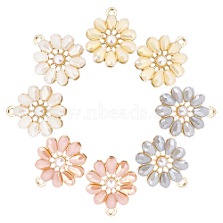 CHGCRAFT 8Pcs 4 Colors Faceted Glass Pendants, with Alloy Findings, Daisy Flower, Golden, Mixed Color, 20x16.5x4.5mm, Hole: 1.6mm, 2pcs/color(GLAA-CA0001-29)