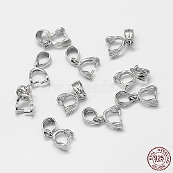 Rhodium Plated 925 Sterling Silver Pendant Bails, Ice Pick & Pinch Bails, Platinum, 13mm, Hole: 3.5x5mm, Pin: 0.8mm(STER-A102-001P)