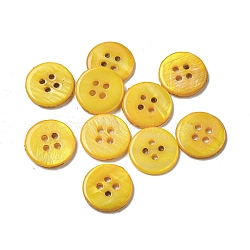 Freshwater Shell Buttons, 4-Hole, Flat Round, Gold, 14x1.7~2.2mm, Hole: 1.6mm(SHEL-C005-02G)