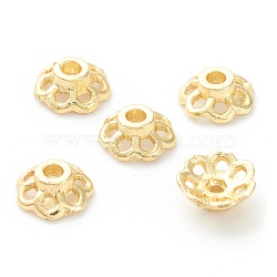 Rack Plating Alloy Flower Bead Caps, Multi-Petal, Lead Free & Cadmium Free, Long-Lasting Plated, Real 18K Gold Plated, 6x2mm, Hole: 0.8mm(KK-J277-06G)